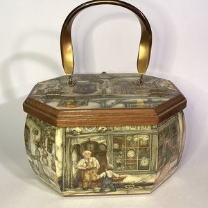 Beautiful vintage Anton Pieck decoupage wood octagonal purse